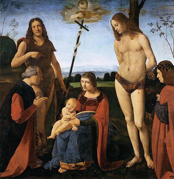 Giovanni Antonio Boltraffio Virgin and Child with Sts John the Baptist and Sebastian china oil painting image